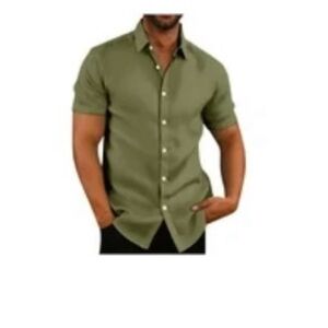 Dovford Men's Army Green Short Sleeve Button Down Shirt